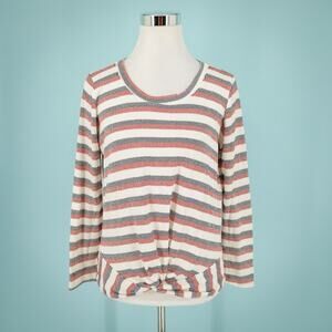 ModCloth Size Medium M Red White Blue Stripe Knot Twist Hem Crew Long Sleeve Top